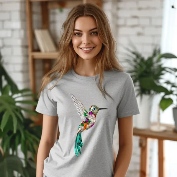 Nažehlovačka na tričko s kolibríkom, mockup